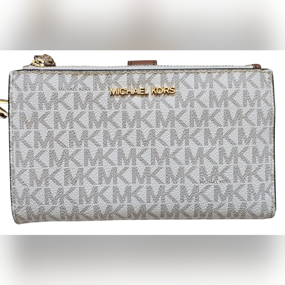 Michael Kors Brown Double Zip Clutch Wristlet with Gold-Tone Hardware, Like New - Picture 2 of 9
